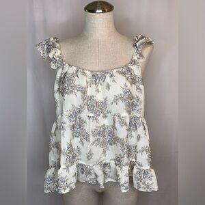 Blu pepper flowy floral tank size large cream blue ruffle blouse bohemian NWT